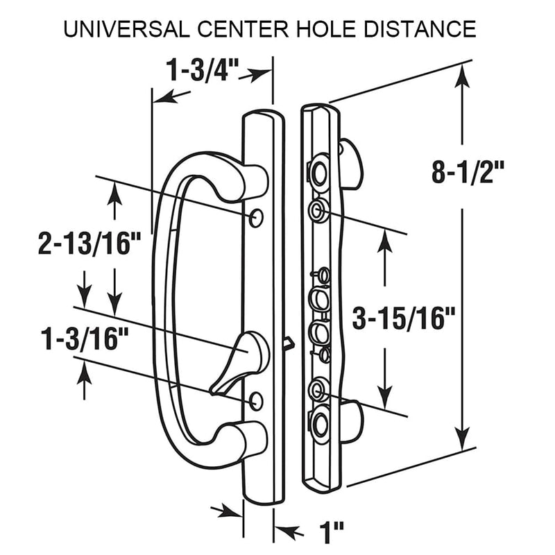 ALLYWASAI Patio Sliding Door Handle Set with Mortise Lock, Key Cylinder and Keeper, Replacement Handle Lock Set Fits Door Thickness from 1-1/2" to 2-1/4", 3-15/16" Screw Hole Spacing, Keyed, Black