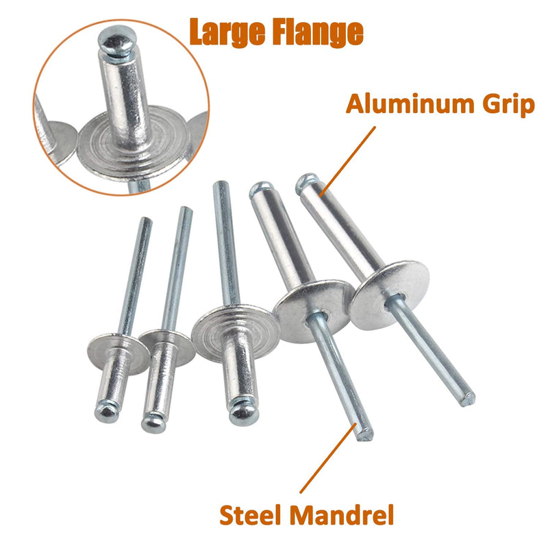 ISPINNER 50pcs 3/16" x 1/2" Large Flange Aluminum Blind Rivets, 4.8 x 12mm Pop Rivets (Silver) 3/16" x 1/2" Silver