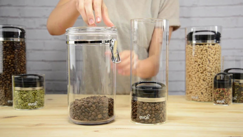 Prepara Evak compact glass food storage container, large size, 6x3.75 inches, clear glass with airtight lid.