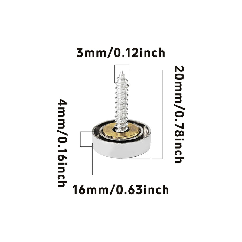 [Australia - AusPower] - 12PCS 3/5" Mirror Screws Decorative Cover Caps, Sign Advertising Screws, Mirror Screw Fasteners Nails, Chrome 