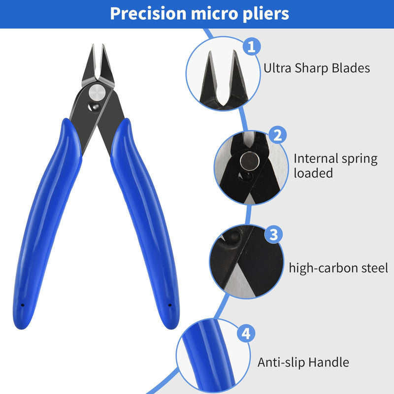 [Australia - AusPower] - 5 Inch Micro Flush Cutter, 2 Pack Small Wire Cutters Spring Loaded Cutting Pliers, Wire Cutters for Jewelry Making, Soft Copper Wire, Floral, Electronics, Model Craft, Heating Wire, 3D Print 