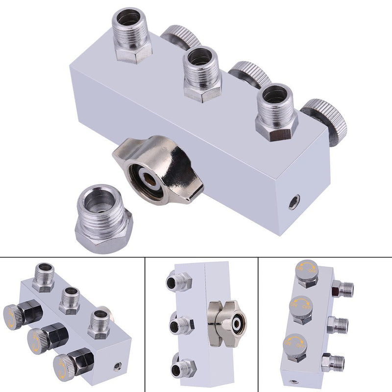 [Australia - AusPower] - Airbrush Manifold 3 Way Airbrush Hose Splitter Manifold Fitting 1/8" BSP with Adjust Knob Valve 