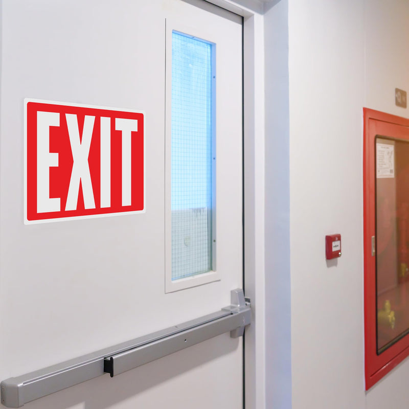 [Australia - AusPower] - ASSURED SIGNS 4 pcs Emergency Exit Sign Stickers - Glow in The Dark - 10" by 7" - Ideal Safety Signs for Business or Office - Photoluminescent, Reflective, UV Protected - Apply to Door, Wall, Window 
