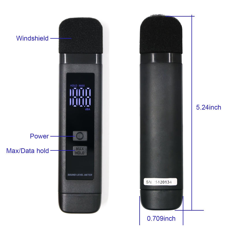 [Australia - AusPower] - Digital Decibel Meter Sound Level Meter with LCD Display Decibel/MAX/Data Hold and Battery Indicator, 30~130dBA Pocket SPL Meter Sound Noise Monitor Rechargeable for Noisy Neighbors Factory Home 