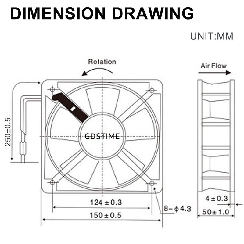 GDSTIME AXIAL 15050 Muffin Fan, 120V AC 150mm x 50mm, Dual Ball Bearing | 110V 115V, ON/OFF Switch, 150x150x50mm, High Speed, for Air Hockey Table, Generator Box Cooling Ventilation Exhaust Projects