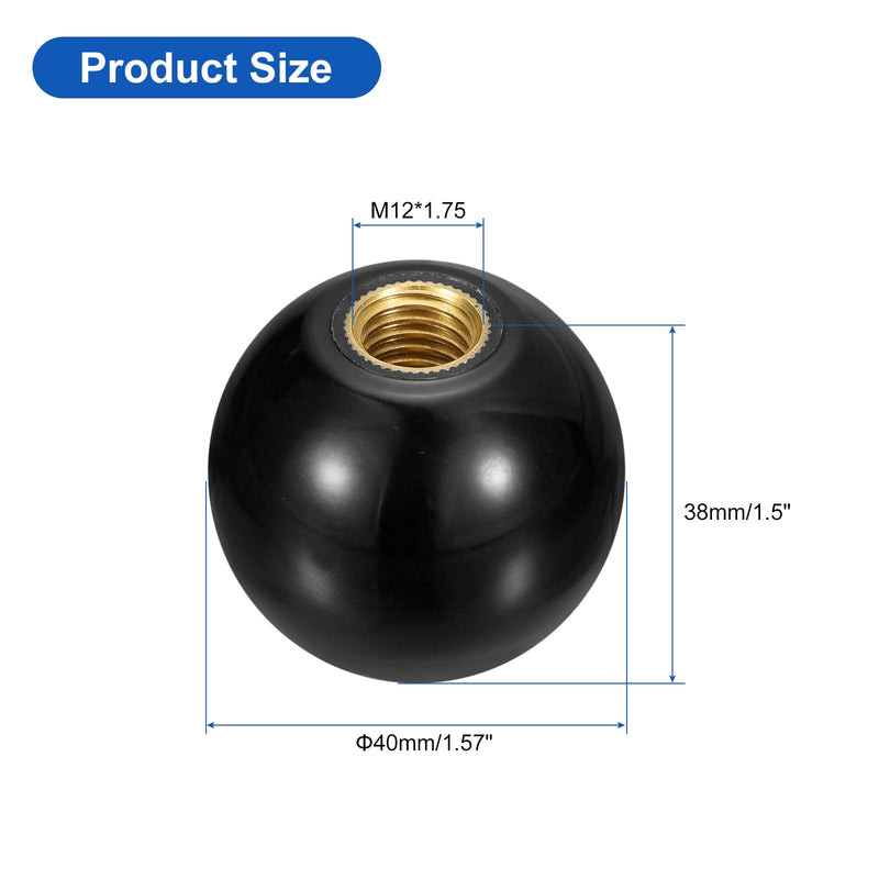 [Australia - AusPower] - uxcell 5Pcs Threaded Ball Knobs, M12 Female Thread Thermoset Ball Knob 40mm Dia Round Operation Ball Handles with Copper Insert for Machine Lever Handle, Black 