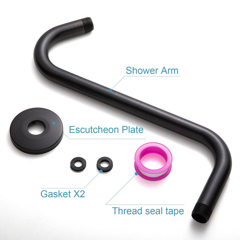 OFFO Shower Head Extension Arm 12 in, Oil Rubbed Bronze S Shaped Shower Arm with Flange High Rise Goose Neck Shower Extension