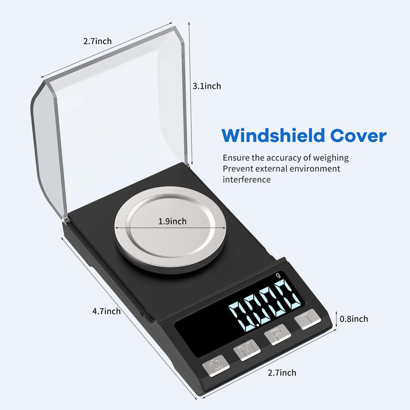 [Australia - AusPower] - Digital Milligram Scale 100g/0.001g rechargeability, High Precision Portable Jewelry Scale, Powder Scale, Micro Scale for Powder Medicine, Gold, Gem, Reloading, Calibration Weight 