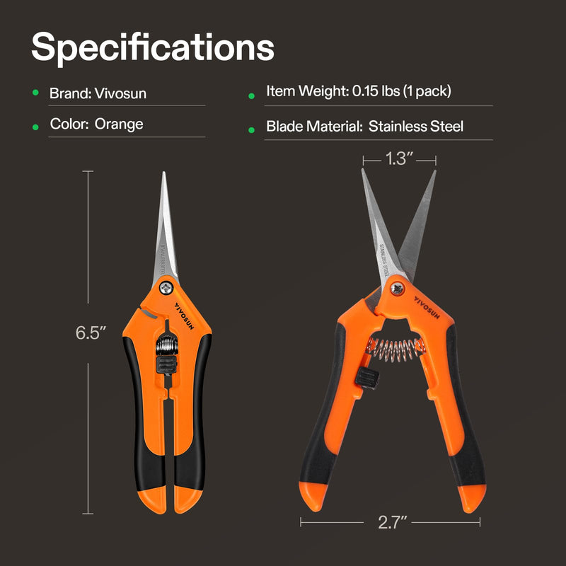 VIVOSUN 12-Pack 6.5 Inch Gardening Scissors Hand Pruner Pruning Shear with Straight Stainless Steel Blades Orange Orange Straight Blade