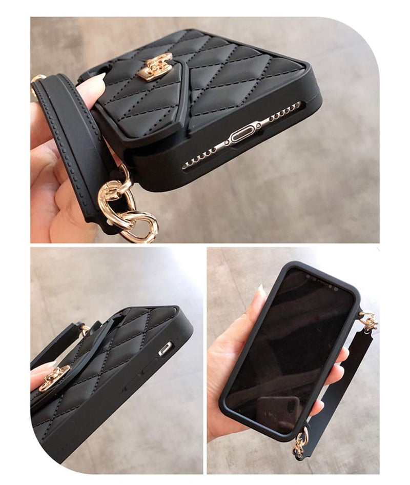 [Australia - AusPower] - UnnFiko Wallet Case Compatible with iPhone 15 Pro Max, Cute Light Luxury Bag Design, Purse Flip Card Pouch Cover Soft Silicone Case with Handstrap Long Shoulder Strap (Black, iPhone 15 Pro Max) Black 