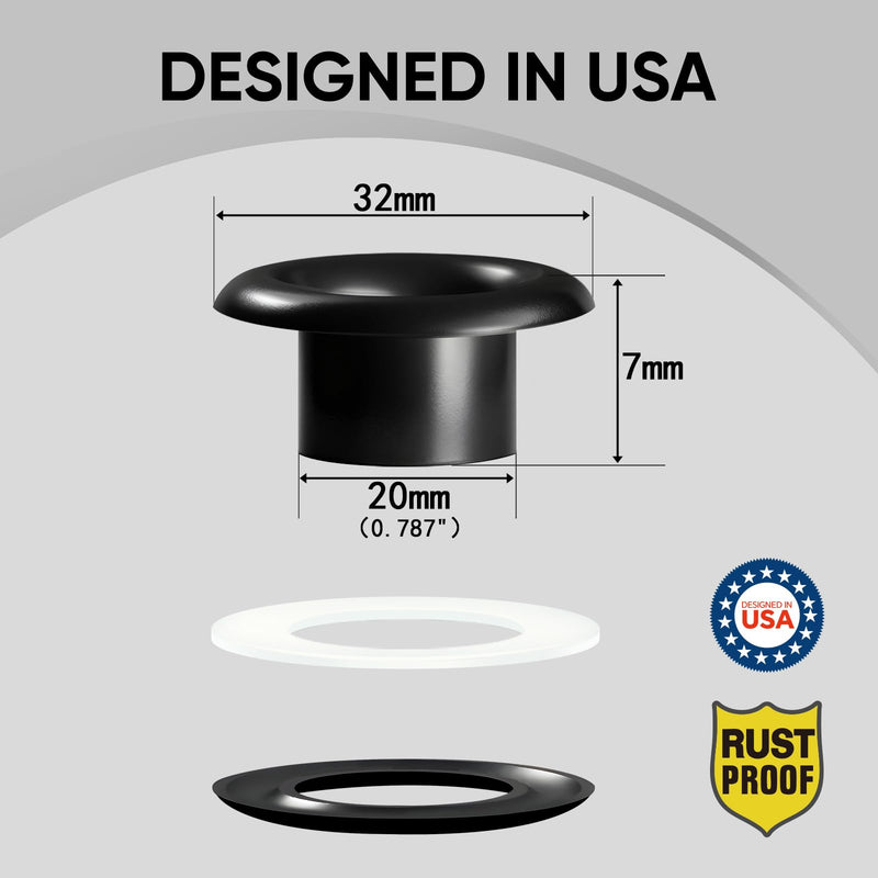 Grommets 3/4" inch.RUSTPROOF Solid Brass Eyelets Refill for Grommet Tool. Use for Clothes Fabric Canvas Banner.12 Sizes is aviliable(13/16"/20mm/200sets/Black) 13/16"/20mm/200sets/Black