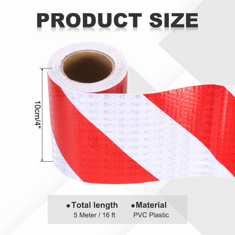 MECCANIXITY Reflective Tape, 4 Inch x 16 ft Warning Safety Sticker Night Reflectors Self-Adhesive Trailer Reflector Twill Tape for Cars Trucks Trailer, Red White 4 Inch x 16 Feet