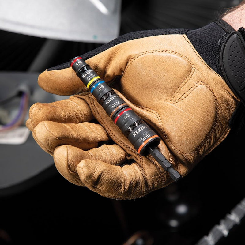 [Australia - AusPower] - Klein Tools 32933 Impact Driver, SAE 7-in-1 Impact Socket Set, Flip Socket with 6 Hex Driver Sizes, Plus Bit Holding Feature 