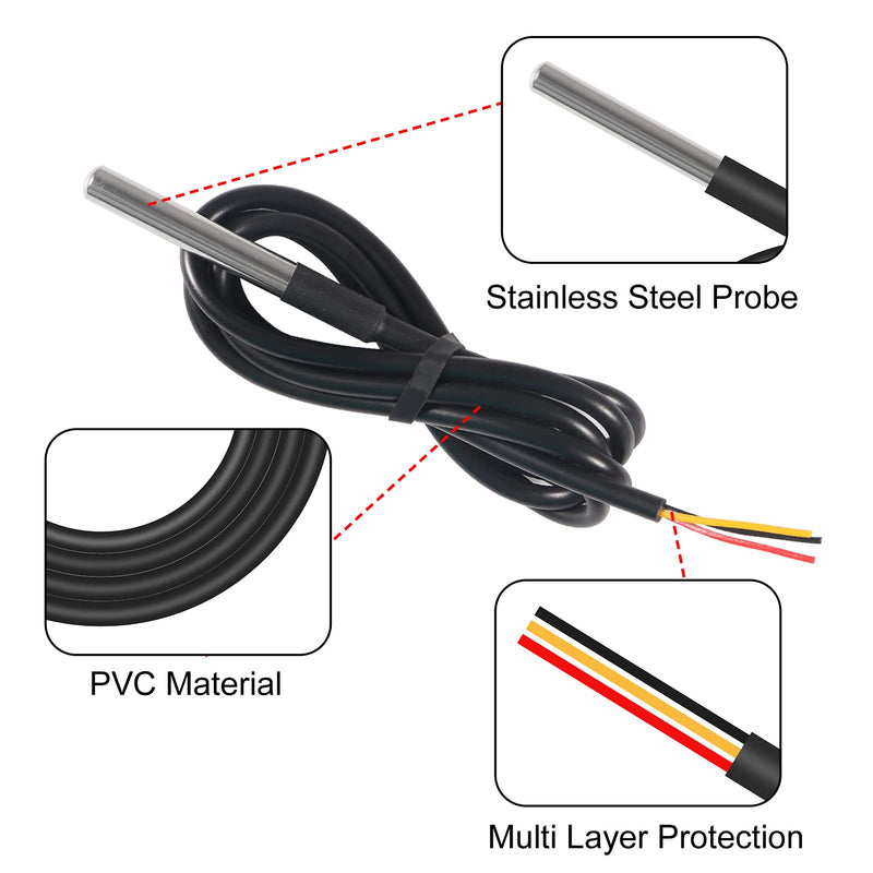 [Australia - AusPower] - AITRIP 5Pack DS18B20 Temperature Sensor Module Kit with Waterproof Stainless Steel Probe for Raspberry Pi 