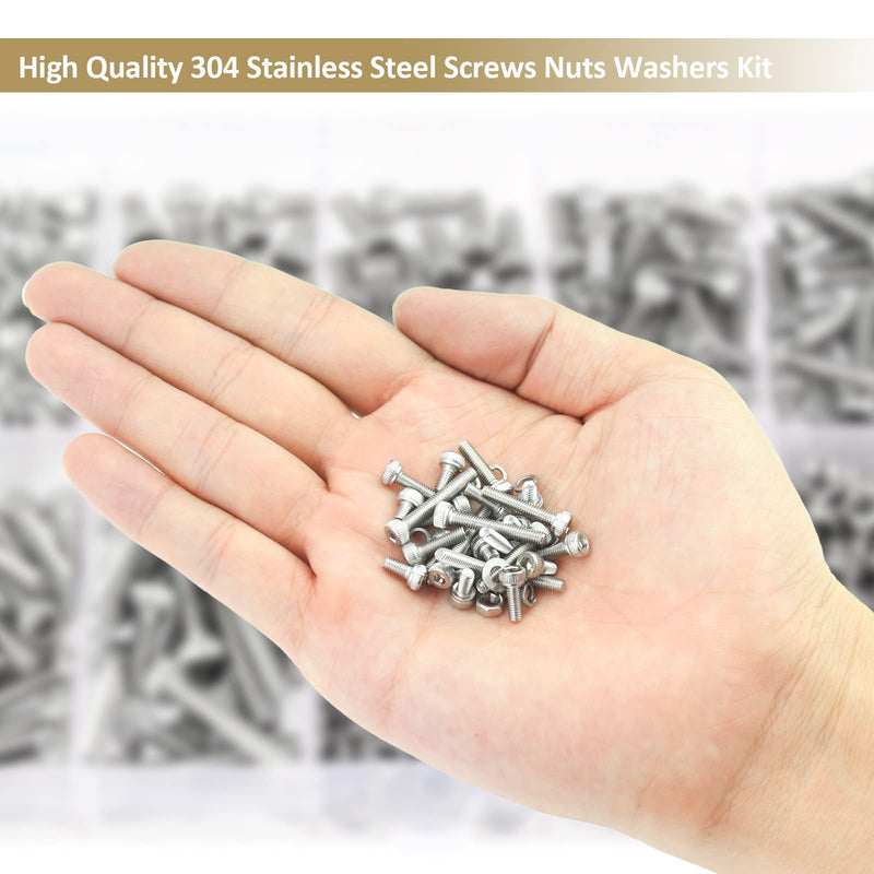 [Australia - AusPower] - 562 Pieces M3 x 4/6 /8/10 /12/16 /20mm Hex Socket Head Cap Screws Nuts Washers Assortment Kit, 304 Stainless Steel, Fully Machine Thread 