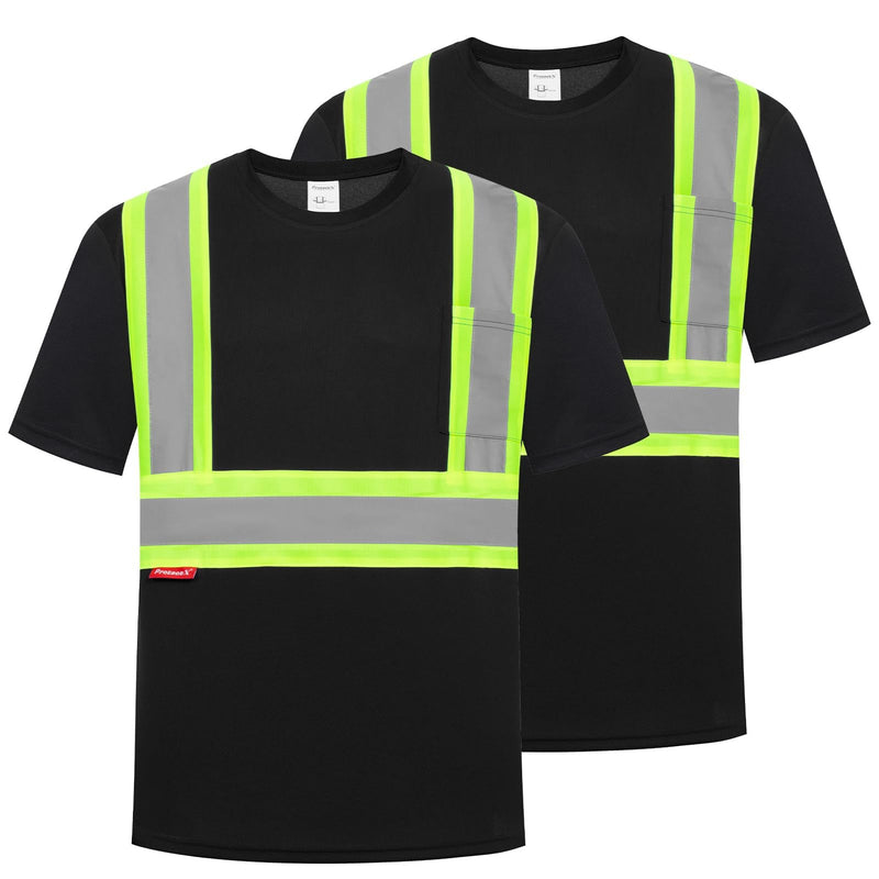 ProtectX High Visibility Shirts Short Sleeve Reflective Hi Vis Safety Shirts for Men and Women Construction Shirts 2 Pack Black Short Medium
