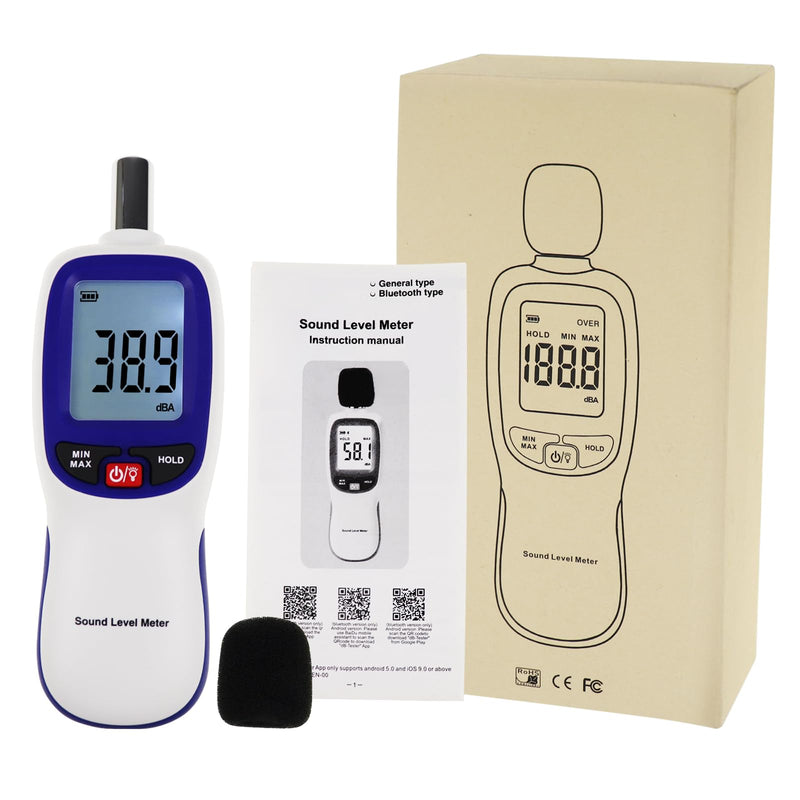 [Australia - AusPower] - Decibel Meter Bluetooth, Digital Sound Level Reader with Data Logging,Smart Noise Decibel Meter 30dB to 130dB Data Hold Alarm with Backlight LCD Display A/C Weighted SPL Meter for Classroom, Factory Bluetooth Decibel Meter 
