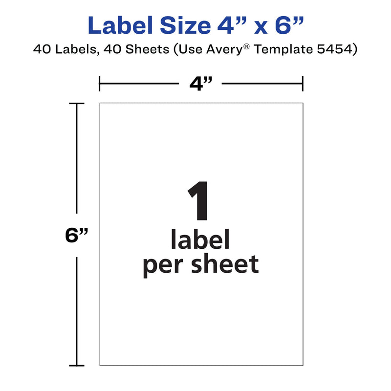 Avery Removable Labels, 4" x 6" Blank Labels, Laser/Inkjet Printable, 40 per Pack (5454) 40 labels