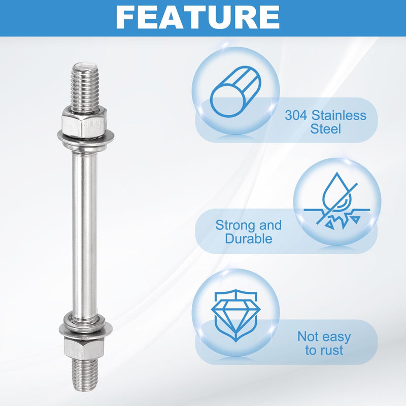 MECCANIXITY 1Set M8x500mm Double Ended Stud Screws, 304 Stainless Steel Dual Threaded Rod Bar Bolts Studs with Nut Washer for House Maintenance Structural Anchoring Fastening Screw 1