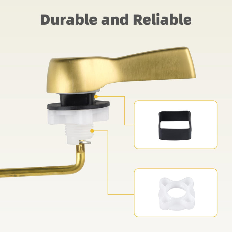 Universal Metal Brushed Gold Toilet Flush Handle Replacement, Front Mount Toilet Handle Replacement Compatible with Kohler, TOTO, American Standard, Mansfield, Gerber Toilets, Solid Brass Front Mount Design