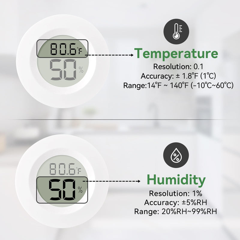Atogou 2-Pack Mini Hygrometer & Thermometer, Indoor Outdoor Digital Humidity Meter Gauge Temperature, ℉/℃, for Home, Office, Reptile, Car, Greenhouse, Lab, Terrarium, Cellar.. A01 White White 2-pack