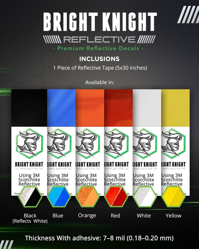 BRIGHT KNIGHT DECALS Orange 5x30 Reflective Tape - 3M Vinyl Motorcycle Helmet Sticker, Waterproof, Removable, for Trailers, Cars, Bikes, Rims