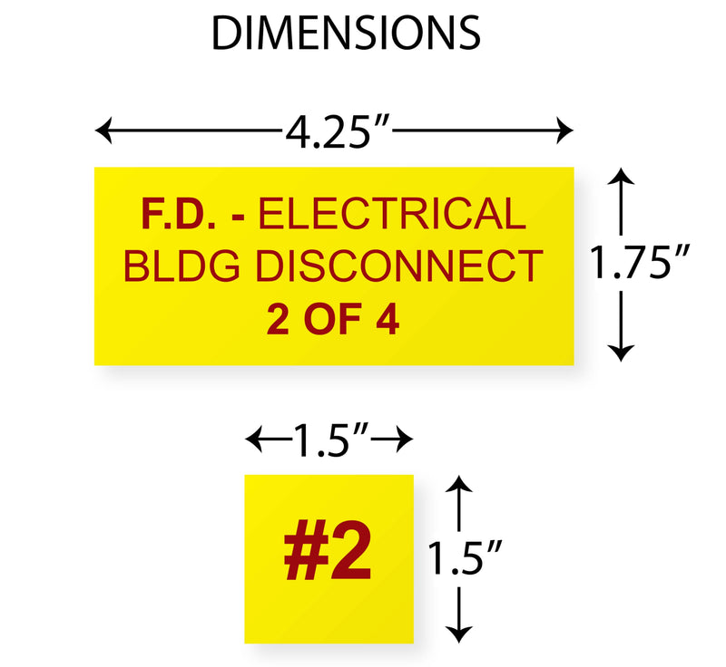 F.D. - Electrical BLDG Disconnect - Placard | Label - Fire Department | Photovoltaic Solar System Install Kit (1of4-2of4-3of4-4of4) 1of4 - 2of4 - 3of4 - 4of4