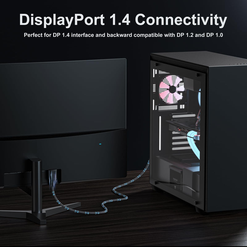 8K Display Port Cable 10 FT 5 Pack, DP Cables DisplayPort 1.4 DP Cord 10ft (8K@60Hz, 4K@144Hz, 2K@240Hz, 32.4Gbps) Compatible for Computer Monitor PC Gaming Laptop Black-10ft
