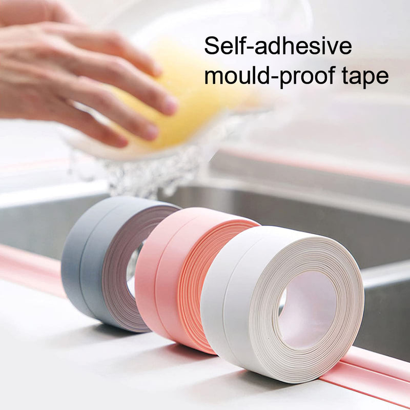 2 Roll Caulk Strip Tape, Self-Adhesive Waterproof Caulking Sealing Tape for Kitchen Countertop Sink Toilet Bathroom Bathtub Floor Wall Edge Sealing Strip 1.5 Inch x 10.5 Feet,Pink Pink