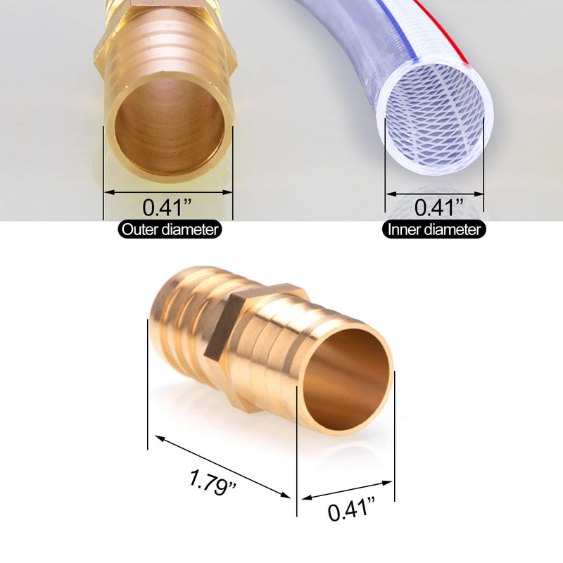 [Australia - AusPower] - 3pcs 3/8"(10mm) Hose Repair Kit Hose Connector Barb Splicer Mender Hose Brass Barb Fitting Watertight Straight Hose Barb Connector with 6pcs Stainless Steel Pipe Clamp for Water/Fuel/Air 