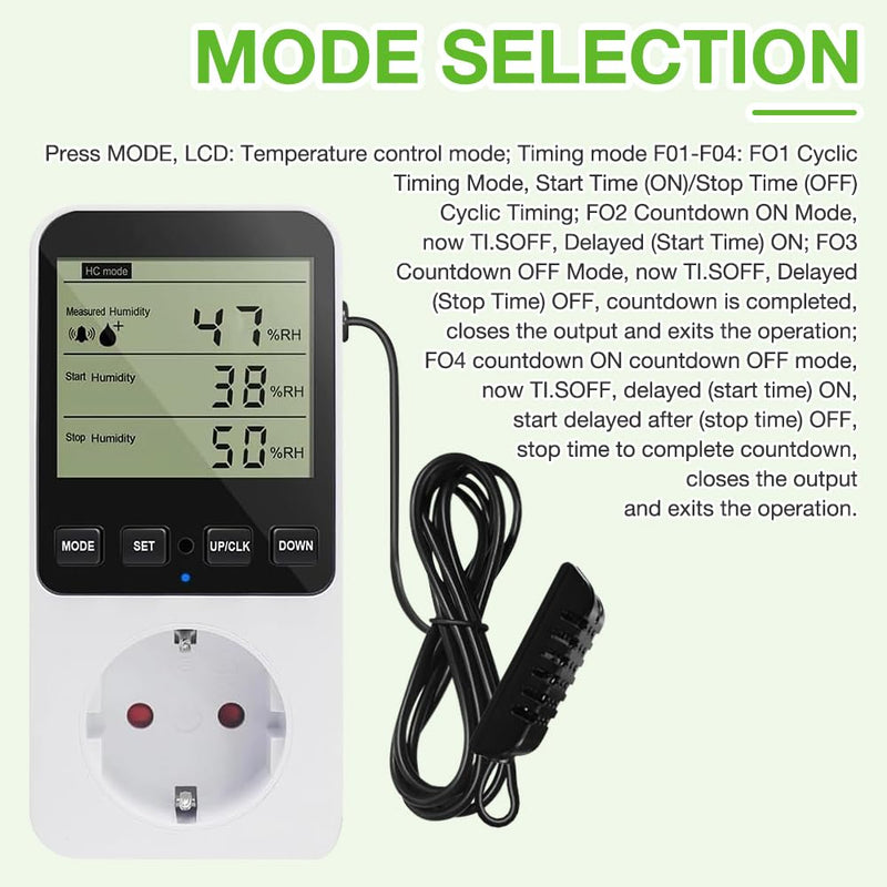 [Australia - AusPower] - Humidity Controller, Temperature Controller Socket 230 V, Humidity Controller with 3 m Sensor, Digital Thermostat Socket with LCD Screen, Temperature Switch for Humidifier, Dehumidifier 