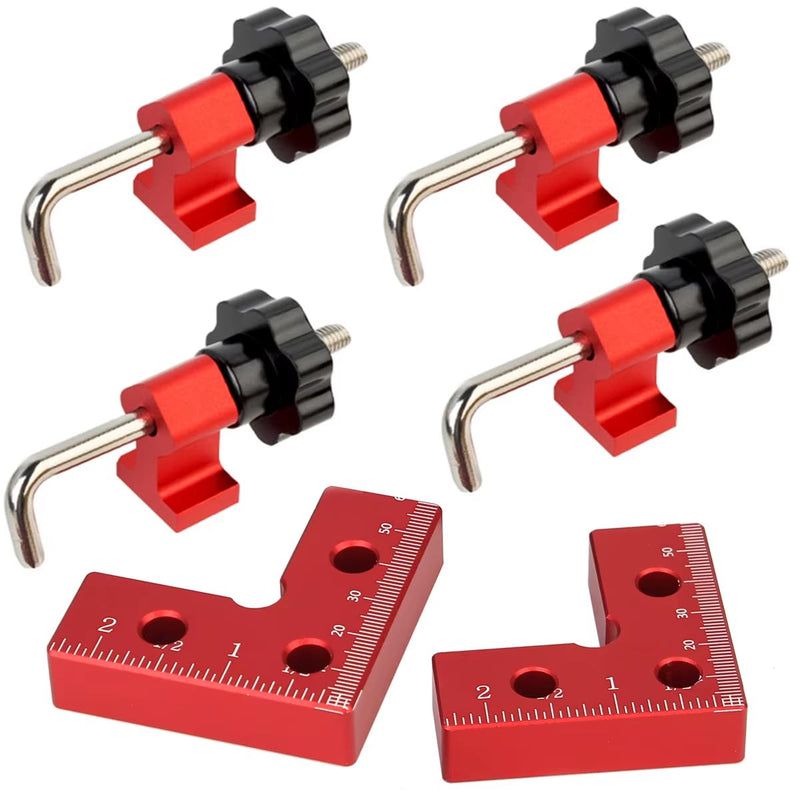 2 Pack 90 Degree Mini Positioning Squares, Corner Clamps for Woodworking, Aluminum Right Angle Clamps Fixing Clamp, Carpenter Corner Clamping Square Tool for Box, Cabinets, Drawers (Red)