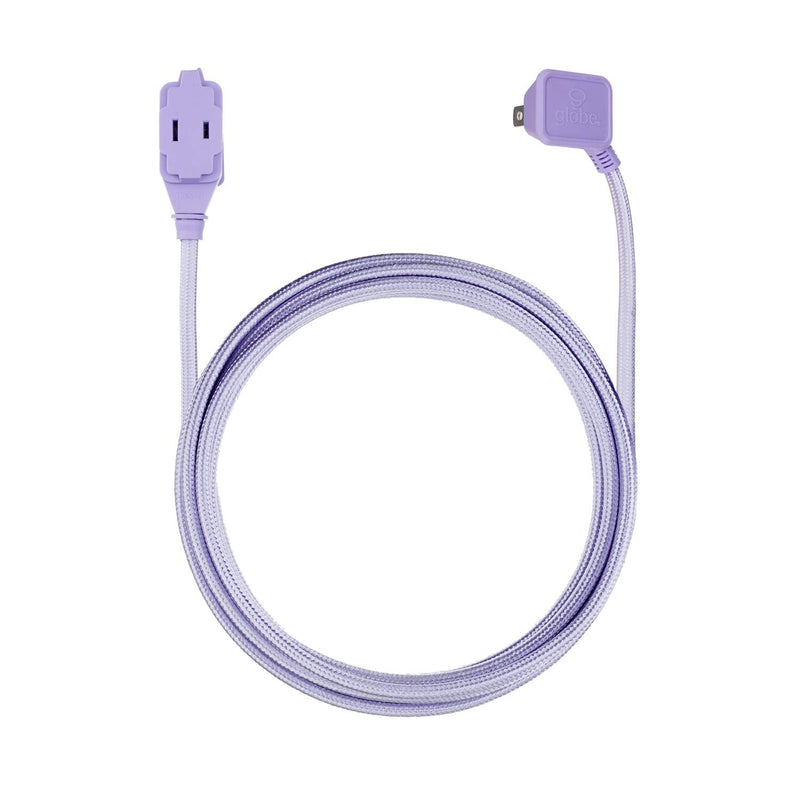 [Australia - AusPower] - Globe Electric 22892 Designer Series 9-ft Fabric Extension Cord, 3 Polarized Outlets, Right Angle Plug, 125 Volts, Metallic Purple 