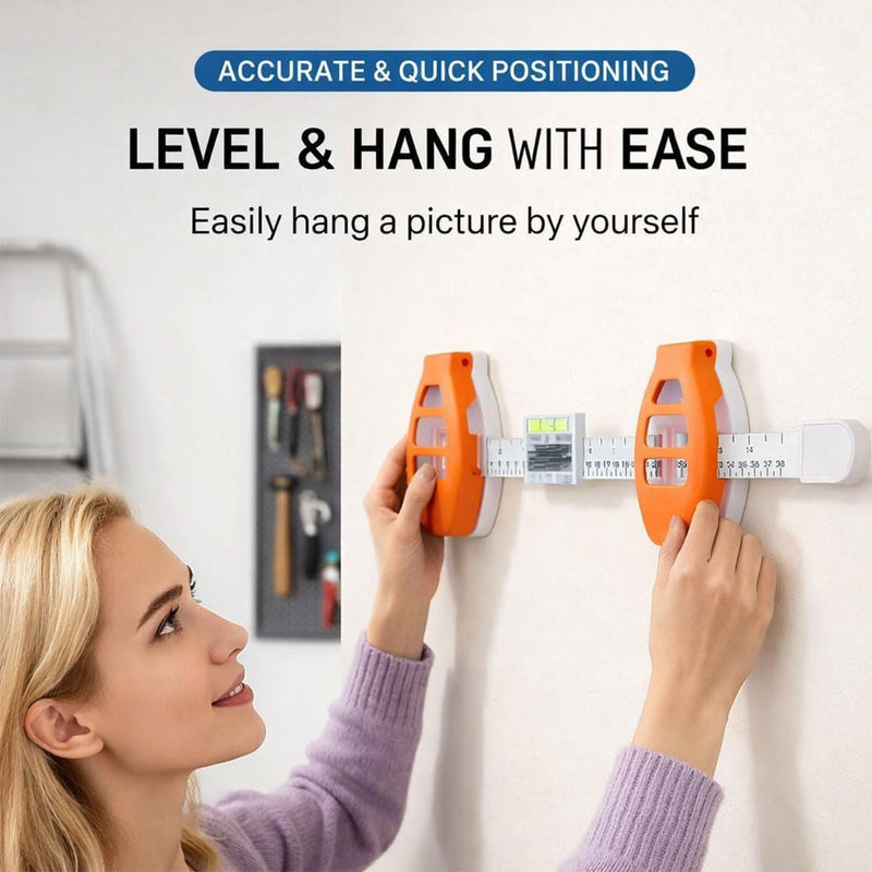 Level Ruler Picture Hanging Tool with Spirit Level, 3-in-1 Precision Ruler with Marking Function, with Built-in Spirit Levels, Perfect for Aligning Frames, Mirrors, Shelves and Wall Art