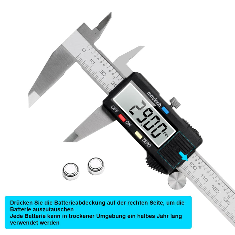 Qfun Digital Calliper Stainless Steel Calliper Measuring Tools 150 mm Accuracy 0.01 mm Splashproof Dustproof Digital Calliper with LCD Display for Household and Industry Measuring Gauge IP54-Black