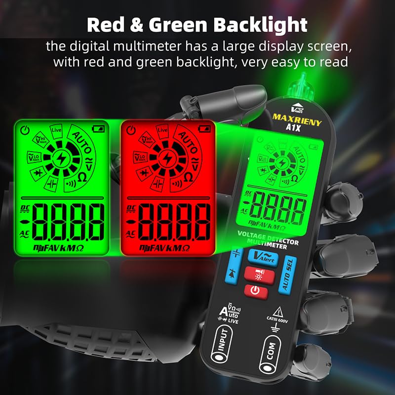 [Australia - AusPower] - Digital Multimeter Rechargeable Electrical Tester NCV with Audible and Visual Alarms Auto-Ranging Measures AC/DC Voltage Capacitance Resistance Continuity Capacitance Diode Live Check Tester 
