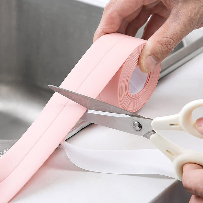 2 Roll Caulk Strip Tape, Self-Adhesive Waterproof Caulking Sealing Tape for Kitchen Countertop Sink Toilet Bathroom Bathtub Floor Wall Edge Sealing Strip 1.5 Inch x 10.5 Feet,Pink Pink