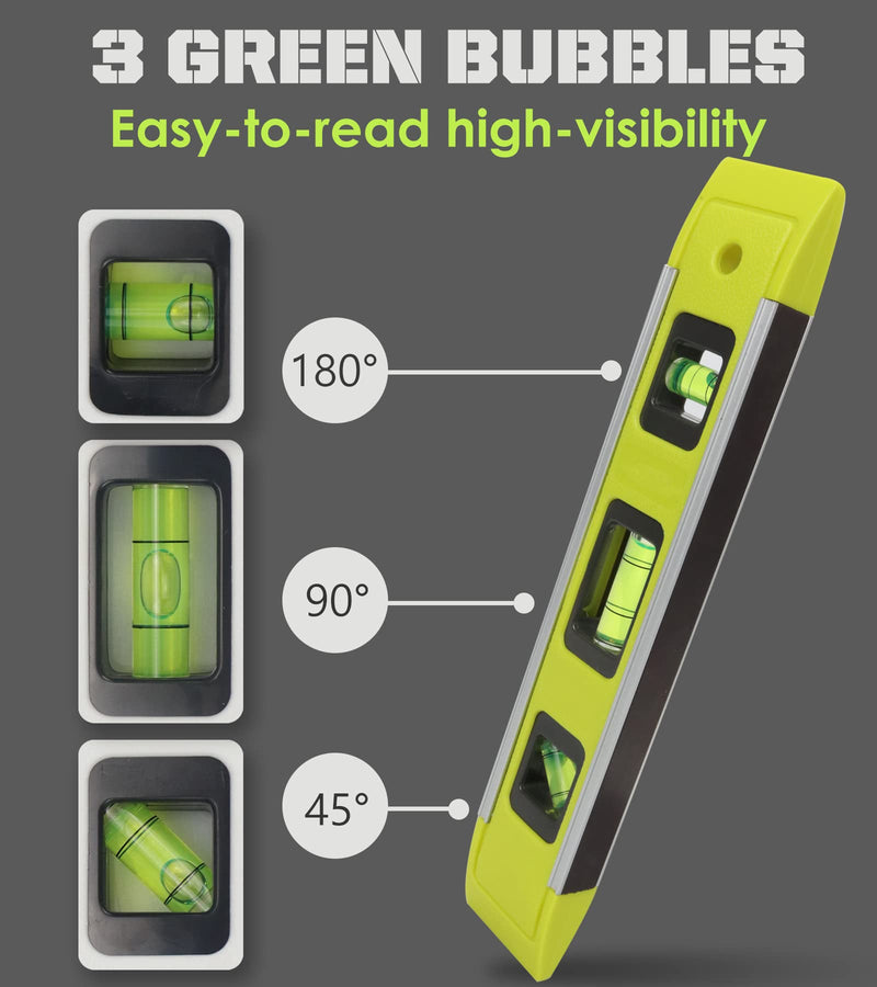 [Australia - AusPower] - Level & Tool Magnetic Aluminum Reinforced Torpedo Level, 9", Green (1PCS) 1PCS 