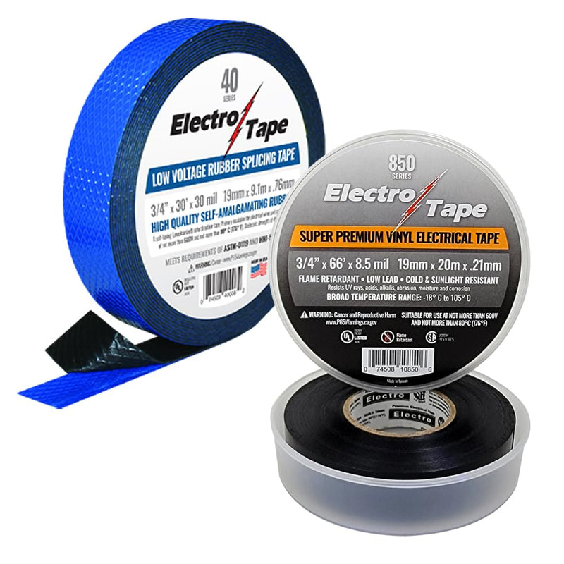 Rubber Splicing Tape & Super Premium Grade 850 Series Vinyl Electrical Wrap Tape - Low Voltage Self Amalgamating with PVC Overwrap