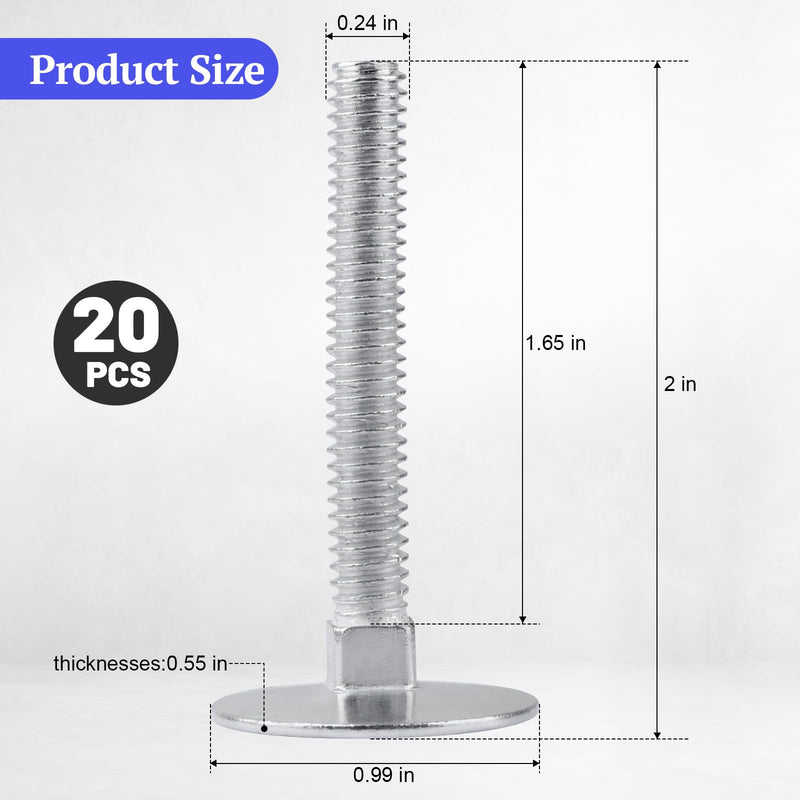 [Australia - AusPower] - 1/4-20 x 2 Elevator Bolts, Zinc Plated Flat Head Elevator Bolts for Roll-Up Doors, Garage Hardware & Industrial Fasteners, Part #01497323964-20 Piece 