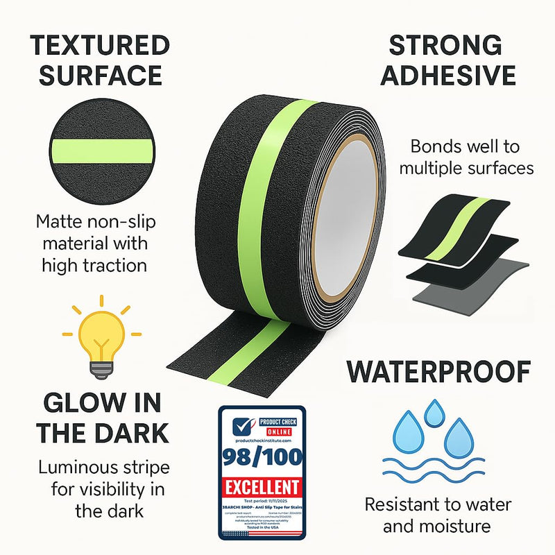 Glow in The Dark Anti Slip Tape for Stairs 2 Pack Safety Grip Strips 2in x 16.4ft Waterproof Non Skid Traction Tape for Indoor & Outdoor Steps Black with Bright Green Walk Caution Tape