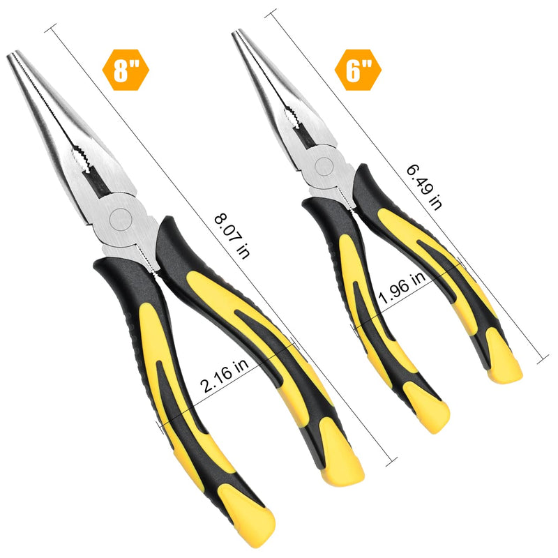 [Australia - AusPower] - Premium VISE-GRIP Long Needle Nose Pliers- 8” & 6‘’, Paper Clamp Precision, High Carbon Steel, Soft Grip with Wire Cutter, Long Nose Cutting Pliers for Home, Fishing, Jewelry, Crafts,2pcs 