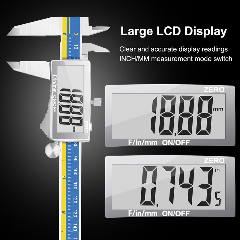 [Australia - AusPower] - Preciva Digital Caliper, Stainless Steel Vernier Caliper Digital, Micrometer Calipers with Large LCD Screen, Auto-Off Feature, Inch Millimet Conversion, 6 Inch Caliper Tools for DIY/Household cr2032 