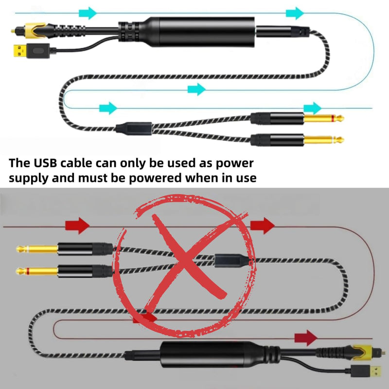 192KHz DAC Optical to Dual 6.35mm Converter,Optical Audio Cable to Dual 6.35mm 1/4" TS Mono Audio Adapter,Digital to Analog Audio Converter for HDTV,DVD,Set-top Boxes(O-ptical to 1/4" Only) Cable -6FT 6FT