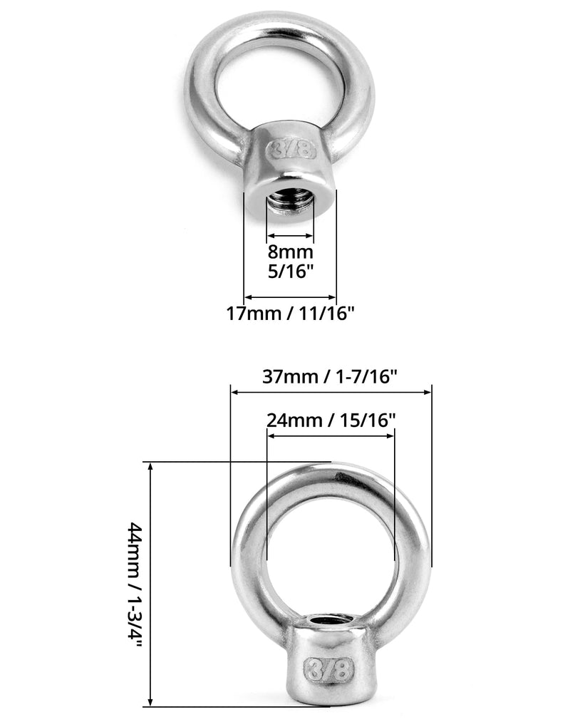 [Australia - AusPower] - QWORK Lifting Eye Nut, 10 Pack, 3/8" UNC Marine Grade Stainless Steel 316 3/8" 