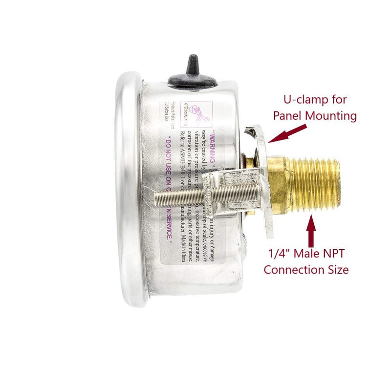 [Australia - AusPower] - PIC Gauges 203L-204F U-Clamp Panel Mount Glycerine Filled Pressure Gauge w/ SS Case/Bezel, Brass Internals, PC Lens, 2" Dial, 0/160 psi Range, 1/4" Male NPT 0 - 160 PSI 