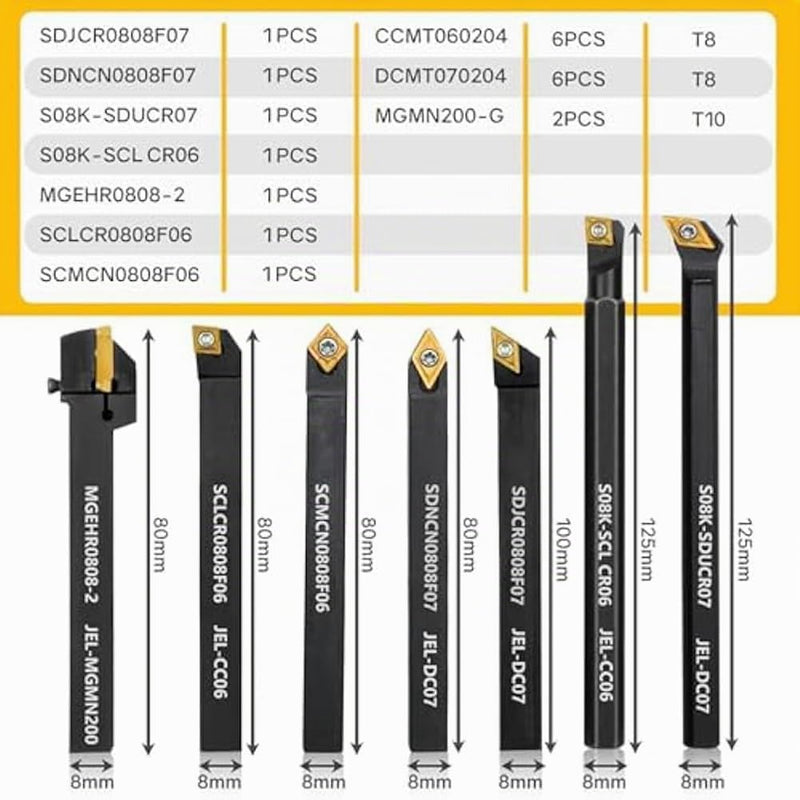 Rotary Tool 5/16 8mm Shank 7pcs Rotary Tool Holder for Turning, Tapping with 14 Pieces Carbide