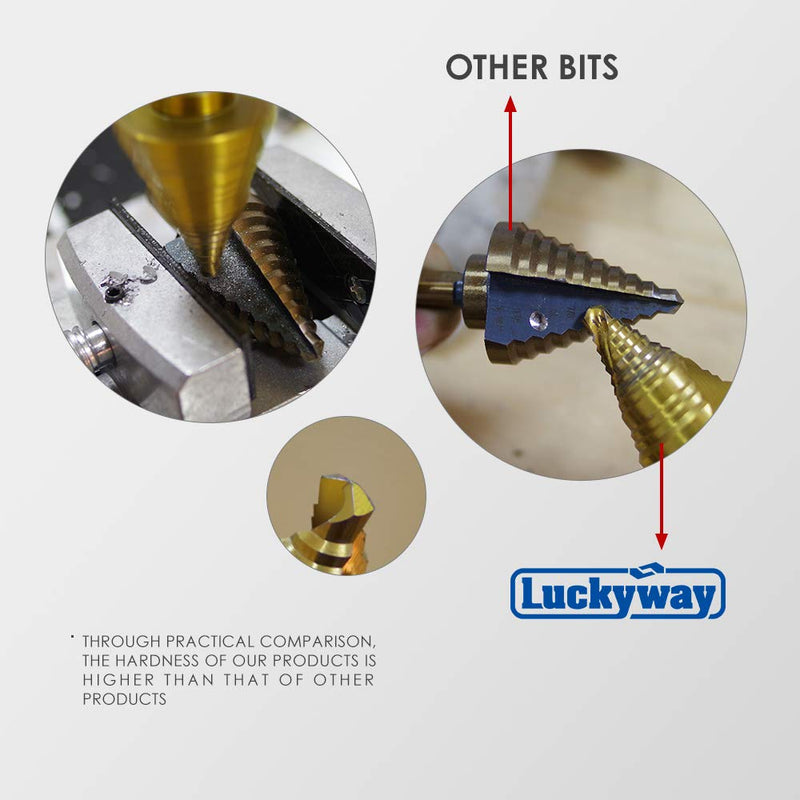 Luckyway 1/4" to 1-3/8" Step Drill Bit, 15 Sizes HSS(M35)-Cobalt Titanium Coated for Metal, Stainless Steel Drilling M35 Cobalt 1/4" to 1-3/8"