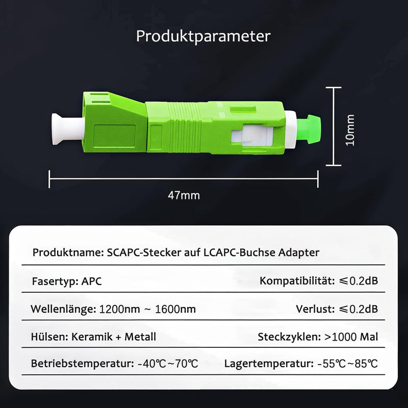 Hybrid Fibre Optic Adapter LC/APC Female SC / APC Male Single Mode | Zirconia ceramic sleeve for precise fibre alignment ≤0.3dB insertion loss and ≥50dB return loss LC/APC-SC/APC