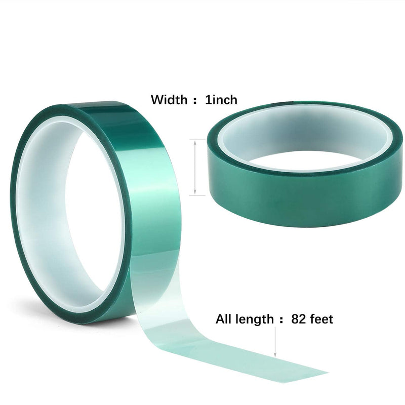 iVict 2 Roll Polyester High Temperature Masking Tape,PET Tape with Silicone Adhesive,Ideal for Painting,Powder Coating,Anodizing,Circuit Boards(Green,1 inches X 82 Feet 2 Roll X 1 inches